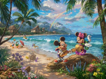 350 人の有名アーティストによるアート作品 Painting - ハワイのミッキーとミニー トーマス・キンケード